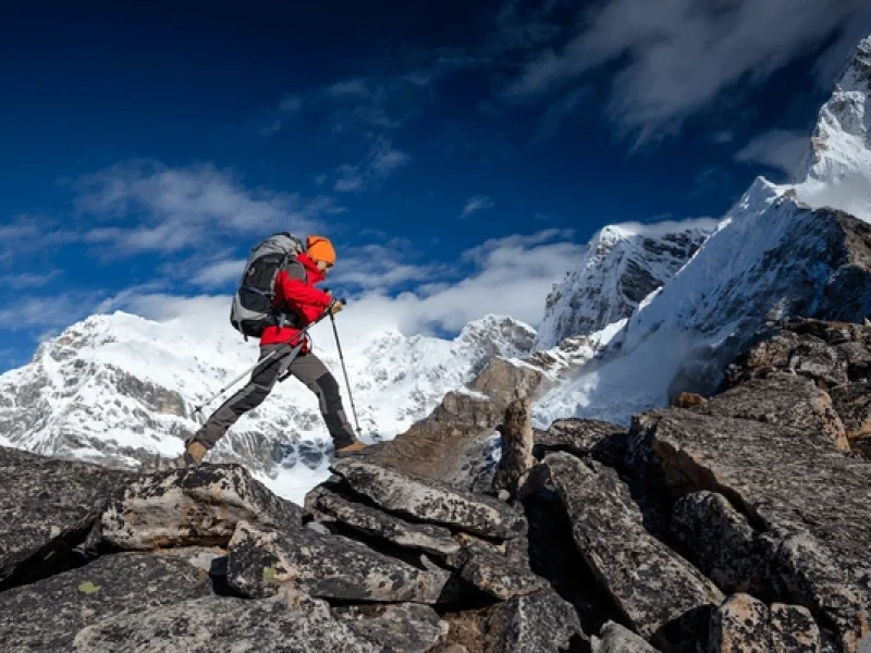 hiker ok khumbu region while trekking in nepal